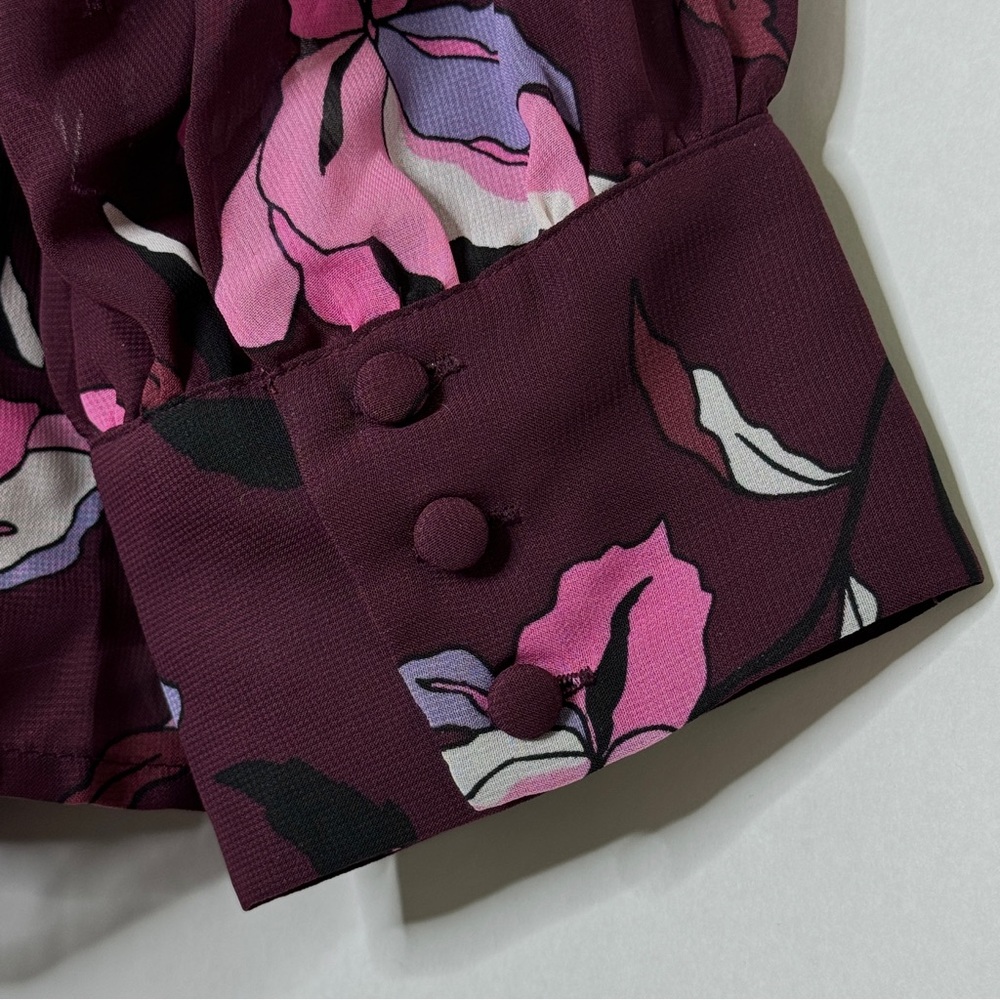 Lane Bryant Blouse Dark Floral Sheer Cranberry Plum Plus Purple Burgundy Size 18 - Picture 6 of 16